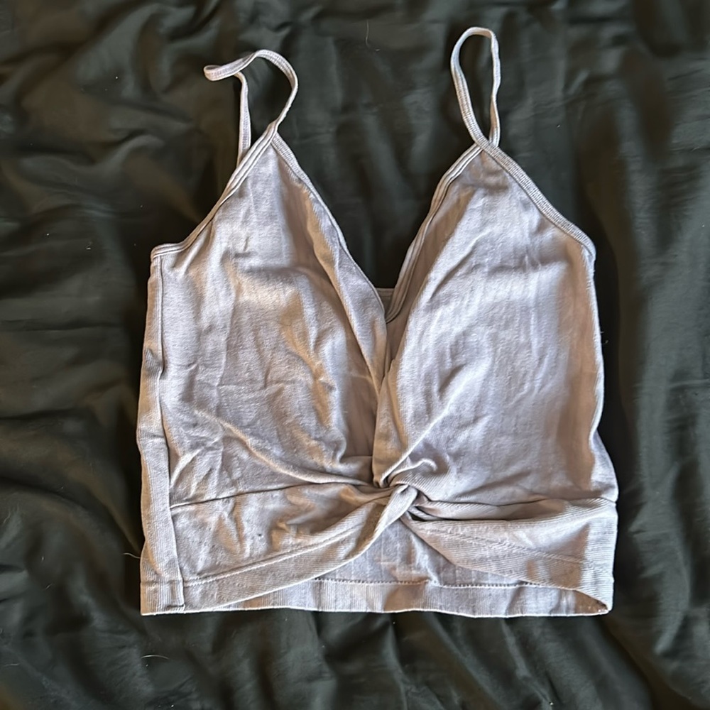Dynamic Front Knot Ribbed Tank Top - Lilac
